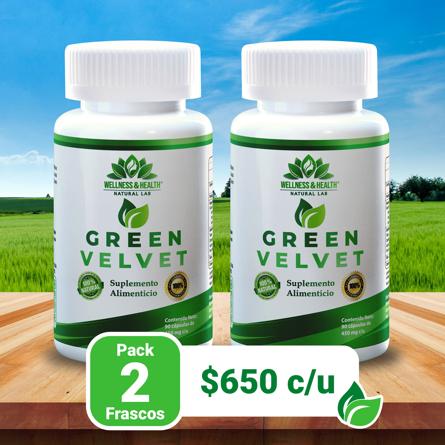 Green-Velvet® Caps - Paquete de 02 Frascos