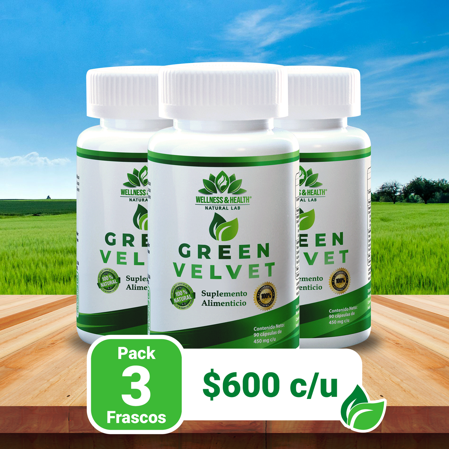 Green-Velvet® Caps - Paquete de 03 Frascos