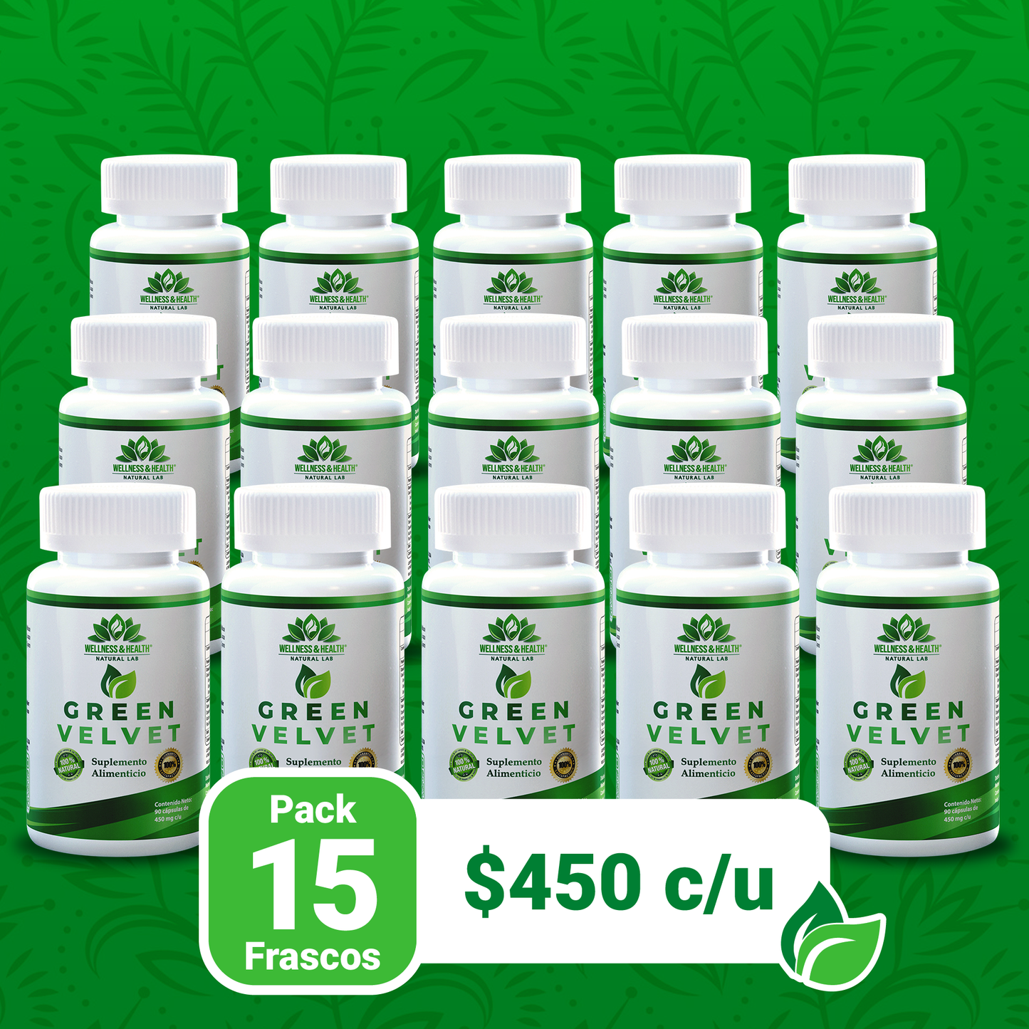 Green-Velvet® Caps - Paquete de 15 Frascos