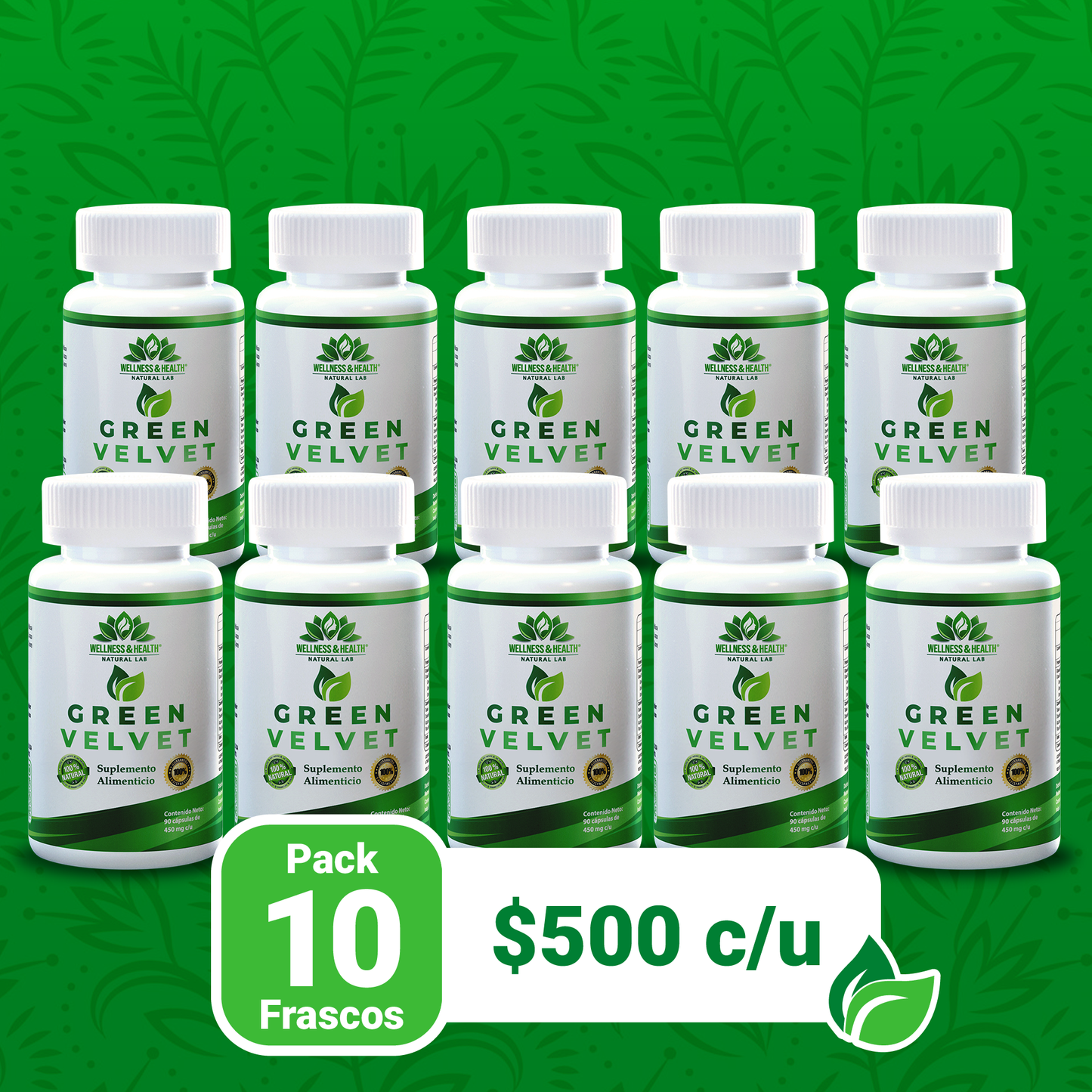 Green-Velvet® Caps - Paquete de 10 Frascos