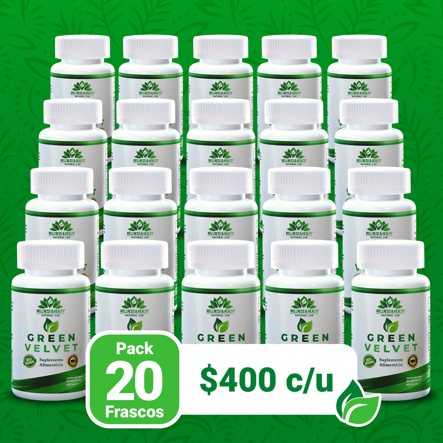 Green-Velvet® Caps - Paquete de 20 Frascos